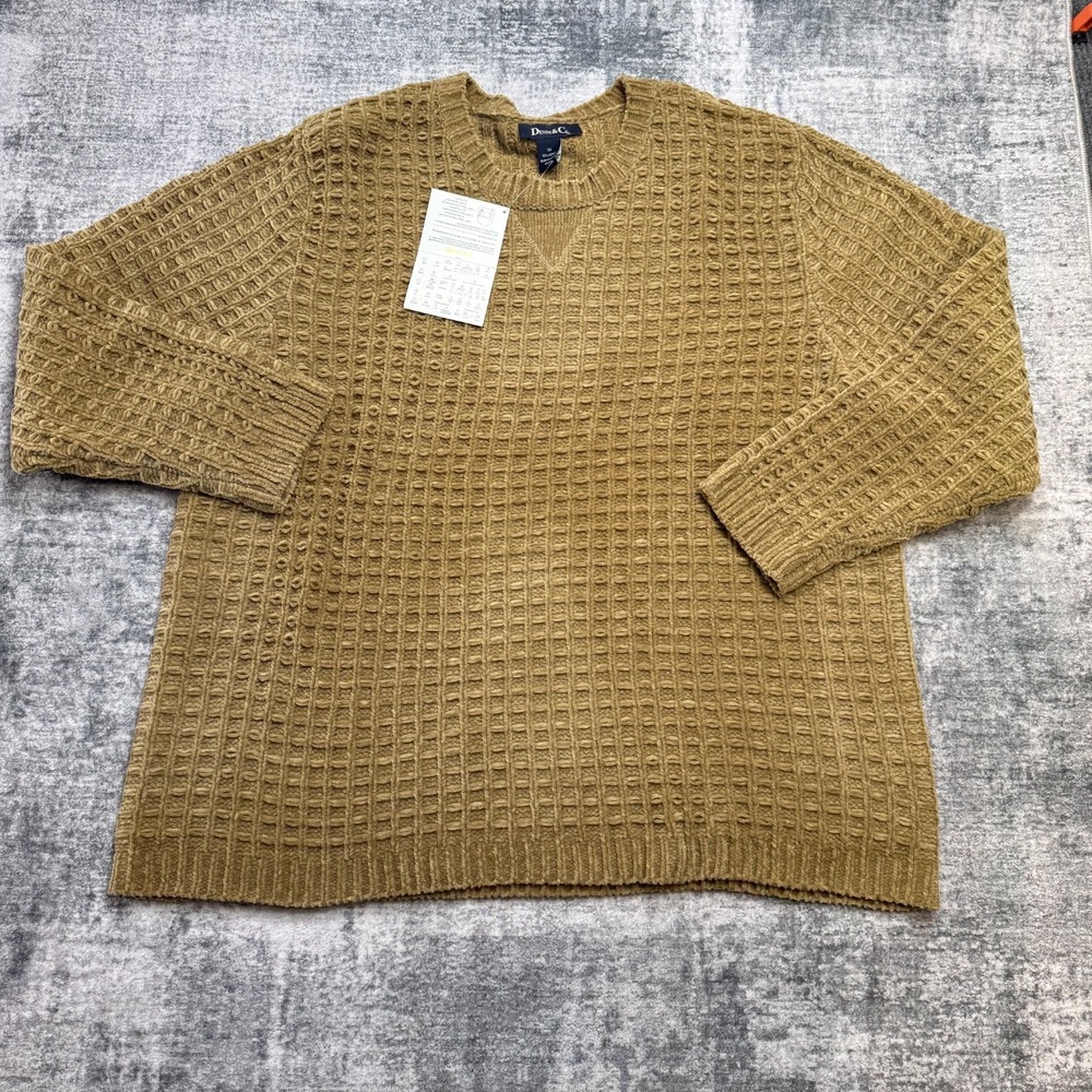 Chenille Sweater Womens 3X Tan Brown Geometric Knit Crewneck Pullover Cozy NEW